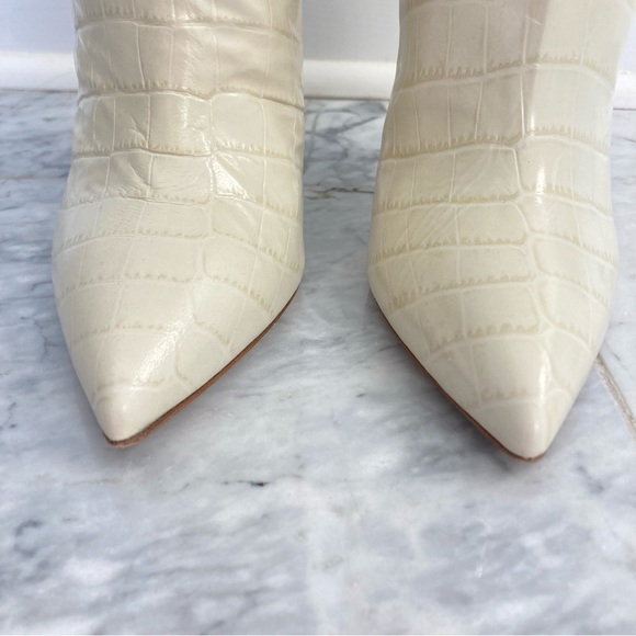 PARIS TEXAS Embossed Croco Bone China Cream Tall Stiletto Boots - Picture 5 of 16